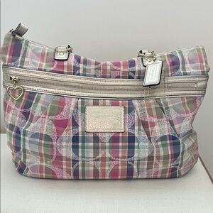 Coach Poppy Multicolor Plaid Shoulder Bag-Light Blue inside lining.